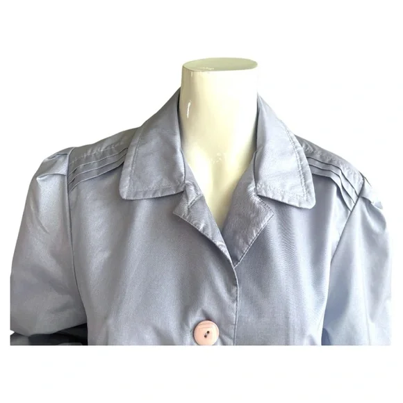 Totes Nylon Ice Blue long Raincoat Trench Coat with Belt, Hood. Women’s Size 10 - Picture 6 of 9